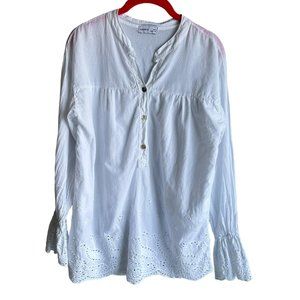 CÍVICO 51 White‎ Long Sleeve Flared Eyelet Cotton Boho Ladies Blouse, S